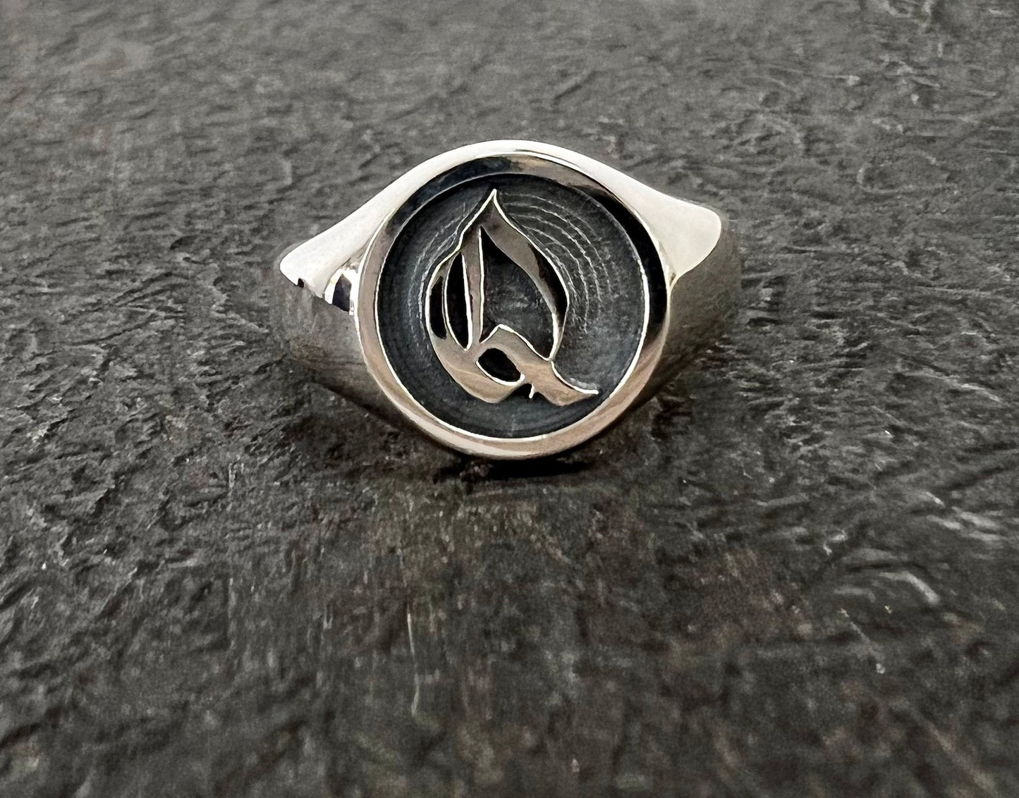 Solid Round Top Signet With Gothic Letter